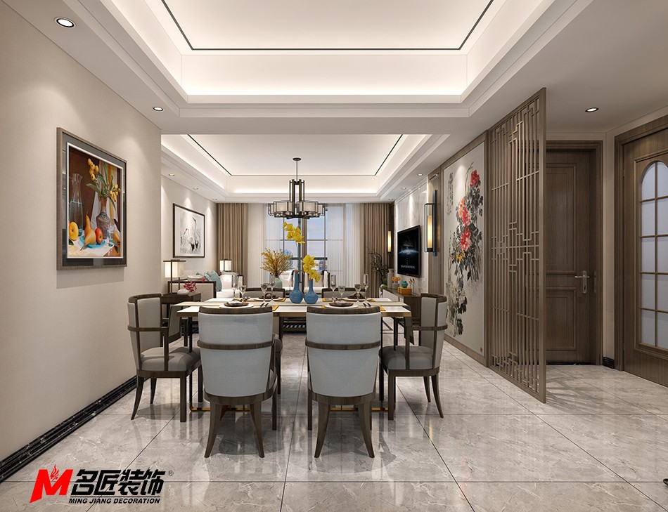 新中式风格室内装修设计效果图-连云港中海寰宇三居123平米