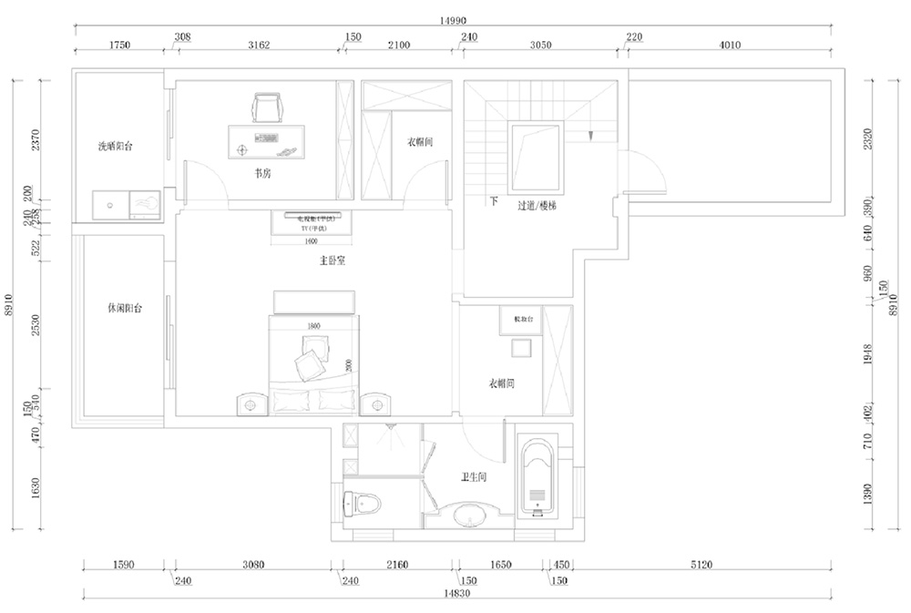 装修案例经典美式风格别墅装修效果图-三层布局图
