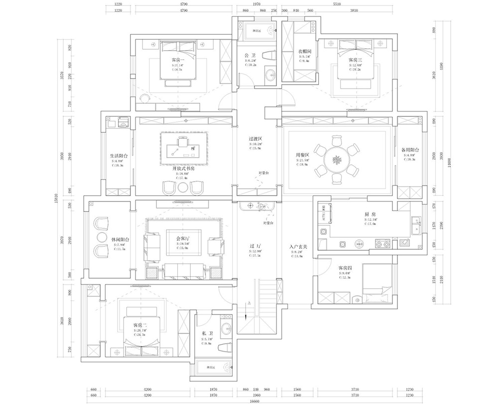 新中式别墅大宅装修设计-首层布局图